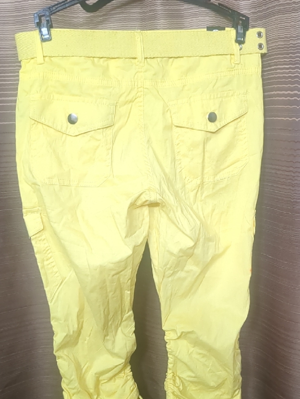 Bright Yellow Women's Cargo Capris with Belt - Picture 5 of 5